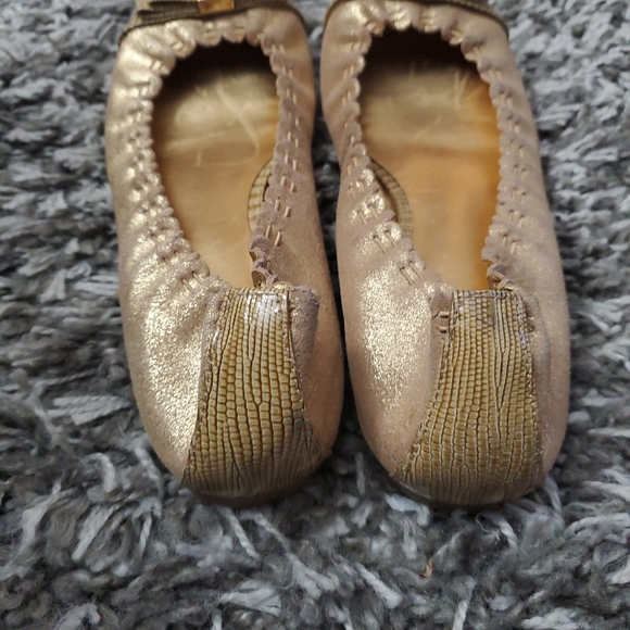 Tory Burch Romy Gold Ballet Flats Snakeskin Size 7 - Picture 3 of 8